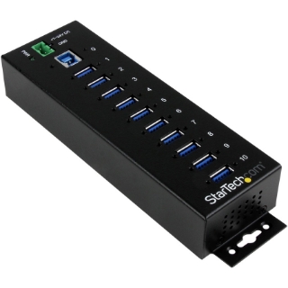 Picture of StarTech.com 10 Port Industrial USB 3.0 Hub - ESD and Surge Protection - DIN Rail or Surface-Mountable Metal Housing