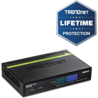 Picture of TRENDnet 8-Port Gigabit GREENnet PoE+ Switch, 4 x Gigabit PoE-PoE+ Ports, 4 x Gigabit Ports, 61W Power Budget, 16 Gbps Switch Capacity, Ethernet Unmanaged Switch, Lifetime Protection, Black, TPE-TG44G