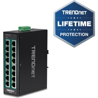 Picture of TRENDnet 16-Port Hardened Industrial Unmanaged Gigabit 10/100/1000Mbps DIN-Rail Switch w/ 16 Gigabit PoE+ Ports; Lifetime Protection; TI-PG160