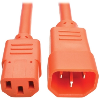 Picture of Tripp Lite 2ft Computer Power Extension Cord 10A 18 AWG C14 C13 Orange 2'