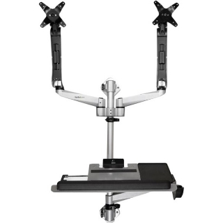 Picture of StarTech.com Wall Mount Workstation - Foldable Ergonomic Standing Desk - Height Adjustable Dual 30" VESA Monitor Arm & Keyboard/Mouse Tray