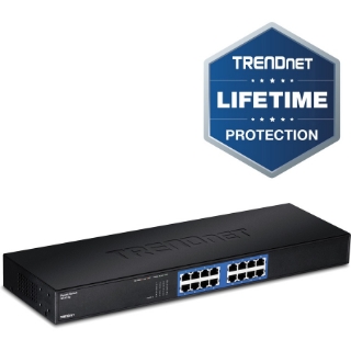 Picture of TRENDnet 16-Port Unmanaged Gigabit GREENnet Switch, 16 x RJ-45 Ports, 32Gbps Switching Capacity, Fanless, Rack Mountable, Network Ethernet Switch, Lifetime Protection, Black, TEG-S16G