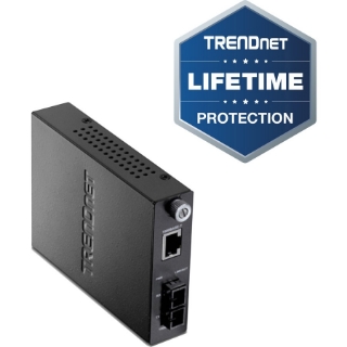 Picture of TRENDnet Intelligent Fiber Media Converter 1000Base-T to 1000Base-FX Single Mode SC Fiber Converter (70 Km / 43.5 miles)Fiber Port; RJ-45; Fiber to Ethernet Converter;Lifetime Protection; TFC-1000S70