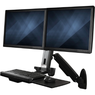 Picture of StarTech.com Wall Mount Workstation, Full Motion Standing Desk with Ergonomic Height Adjustable Dual VESA Monitor & Keyboard Tray Arm