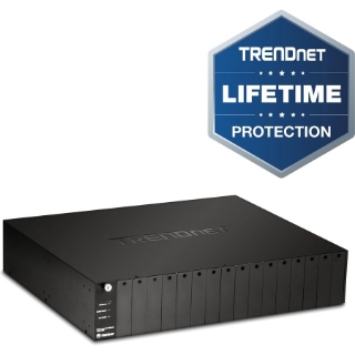Picture of TRENDnet 16-Bay Fiber Converter Chassis System; Hot Swappable; Housing for up to 16 TFC Series Media Converters; Fast Ethernet RJ45; RS-232; SNMP Management Module; Lifetime Protection; TFC-1600