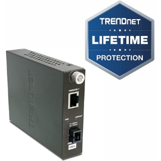 Picture of TRENDnet Intelligent 1000Base-T to 1000Base-LX Dual Wavelength Single Mode SC Fiber Media Converter (10km/6.2miles) Fiber to Ethernet Converter; Fiber Port; RJ-45; Lifetime Protection; TFC-1000S10D3