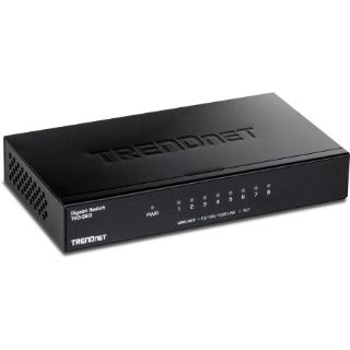 Picture of TRENDnet 8-Port Gigabit Desktop Switch, TEG-S83, 8 x Gigabit RJ-45 Ports, 16Gbps Switching Capacity, Fanless Design, Metal Enclosure, Lifetime Protection, Black