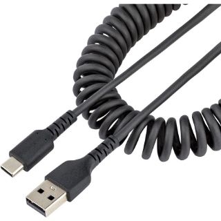 Picture of StarTech.com 20in (50cm) USB A to C Charging Cable, Coiled Heavy Duty USB 2.0 A to Type-C, Durable Fast Charge & Sync USB-C Cable, Black