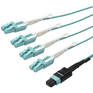 Picture of StarTech.com 1m 3 ft MPO / MTP to LC Breakout Cable - Plenum Rated Fiber Optic Cable - OM3 Multimode, 40Gb - Push/Pull-Tab - Aqua Fiber Patch Cable