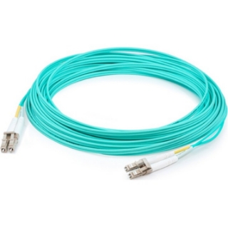 Picture of AddOn 10m LC Male to LC Male Aqua Duplex OM4 Armored OFNP (Plenum-rated) Cable