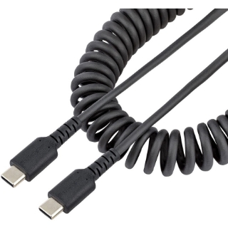 Picture of StarTech.com 3ft (1m) USB C Charging Cable, Coiled Heavy Duty Fast Charge & Sync USB-C Cable, High Quality USB 2.0 Type-C Cable, Black