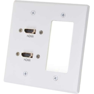 Picture of C2G RapidRun Dual HDMI Double Gang Wall Plate Transmitter with One Decorative Style Cutout - White