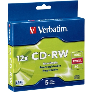 Picture of Verbatim CD-RW 700MB 4X-12X High Speed with Branded Surface - 5pk Slim Case