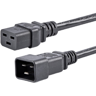 Picture of StarTech.com 6ft (1.8m) Heavy Duty Extension Cord, IEC C19 to IEC C20 Black Extension Cord, 15A 125V, 14AWG, Heavy Gauge Power Cable