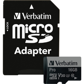 Picture of Verbatim 16GB Pro 600X microSDHC Memory Card with Adapter, UHS-I U3 Class 10