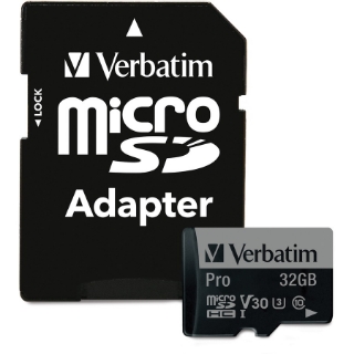 Picture of Verbatim 32GB Pro 600X microSDHC Memory Card with Adapter, UHS-I U3 Class 10