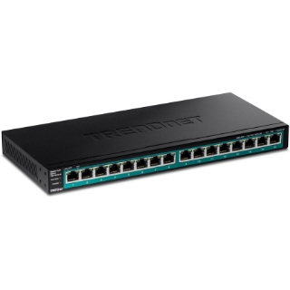 Picture of TRENDnet 16-Port Gigabit PoE+ Switch, 16 x Gigabit PoE+ Ports, 120W PoE Budget, Up to 30W Per Port, 1U 19" Rackmount Brackets Included, Fanless, Lifetime Protection, Black, TPE-TG161H