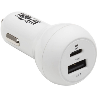 Picture of Tripp Lite USB Car Charger Dual-Port USB C 18W, USB-A 12W w/ Lightning Cable