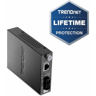Picture of TRENDnet 100Base-TX to 100Base-FX Multi Mode SC Fiber Media Converter (2 Km, 1.2 Miles), Fiber to Ethernet Converter, RJ-45 Port, Fiber Port, Wall Mountable, Lifetime Protection, Black, TFC-110MSC