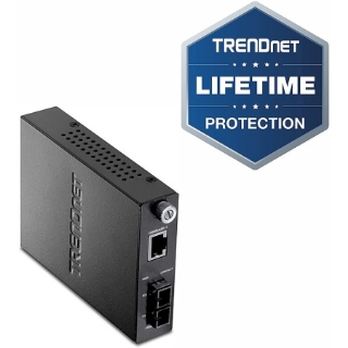 Picture of TRENDnet Intelligent 1000Base-T to 1000Base-FX Single Mode SC Type Fiber Media Converter (50 Km / 31 Miles); Fiber to Ethernet Converter; RJ-45 Port; Fiber Port; Lifetime Protection; TFC-1000S50