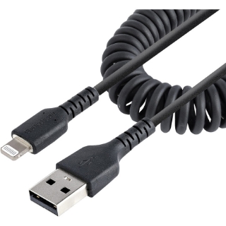 Picture of StarTech.com 50cm/20in USB to Lightning Cable, MFi Certified, Coiled iPhone Charger Cable, Black, Durable TPE Jacket Aramid Fiber