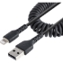 Picture of StarTech.com 50cm/20in USB to Lightning Cable, MFi Certified, Coiled iPhone Charger Cable, Black, Durable TPE Jacket Aramid Fiber