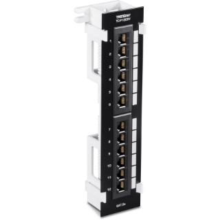 Picture of TRENDnet 12-Port Cat5e Unshielded Patch Panel, TC-P12C5V, Wall Mount, Included 89D Bracket, Vertical or Horizontal Installation, Compatible w/ Cat5e & Cat6 RJ45 Cabling, 110 IDC Type Terminal Blocks