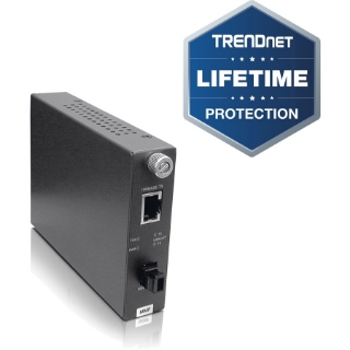 Picture of TRENDnet 100Base-TX to 100Base-FX Multi Mode MT-RJ Fiber Media Converter (2 Km /1.2 Miles); Multimode Fiber; Fiber to Ethernet Converter; RJ-45; MT-RJ Type Connector; Lifetime Protection; TFC-110MM