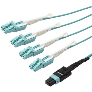 Picture of StarTech.com 3m 10 ft MPO / MTP to LC Breakout Cable - Plenum Rated Fiber Optic Cable - OM3 Multimode, 40Gb - Push/Pull-Tab - Aqua Fiber Patch Cable