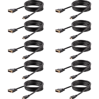 Picture of StarTech.com 6ft (1.8m) HDMI to DVI Cable, DVI-D to HDMI Display Cable (1920x1200p), 10 Pack, Black, HDMI to DVI-D Adapter Cord M/M
