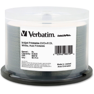 Picture of Verbatim DVD+R DL 8.5GB 8X DataLifePlus White InkJet Printable, Hub Printable - 50pk Spindle