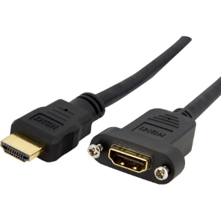Picture of StarTech.com 3ft HDMI Female to Male Adapter, 4K High Speed Panel Mount HDMI Cable, HDMI Female to Male, HDMI Panel Mount Connector Cable