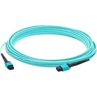 Picture of AddOn 8m MPO (Female) to MPO (Female) 12-Strand Aqua OM3 Crossover Fiber OFNR (Riser-Rated) Patch Cable