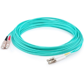 Picture of AddOn 5m LC (Male) to SC (Male) Aqua OM3 Duplex Fiber OFNR (Riser-Rated) Patch Cable