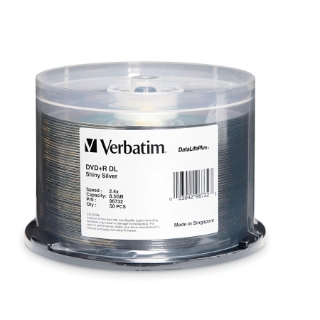 Picture of Verbatim DVD+R DL 8.5GB 8X DataLifePlus Shiny Silver Silk Screen Printable - 50pk Spindle