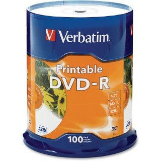 Picture of Verbatim DVD-R 4.7GB 16X White Inkjet Printable - 100pk Spindle