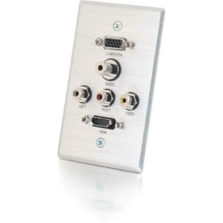 Picture of C2G Single Gang HDMI, HD15 VGA, RCA Audio/Video, and 3.5mm Wall Plate - Brushed Aluminum