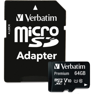 Picture of Verbatim 64GB Premium microSDXC Memory Card with Adapter, UHS-I Class 10