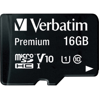 Picture of Verbatim 16GB Premium microSDHC Memory Card with Adapter, UHS-I Class 10