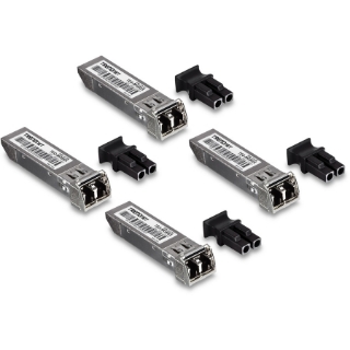 Picture of TRENDnet SFP Multi-Mode LC Module 4-Pack, TEG-MGBSX/4, Transmission Up to 550m (1804 Ft), Mini-GBIC, Hot Pluggable, IEEE 802.3z Gigabit Ethernet, Supports Up to 1.25 Gbps, Lifetime Protection