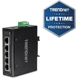 Picture of TRENDnet 5-Port Industrial Unmanaged Fast Ethernet DIN-Rail Switch, 5 x Fast Ethernet Ports, IP30, Operating Temperature Range of -40? ? 75?C (-40? ? 167?F), Lifetime Protection, Black, TI-E50