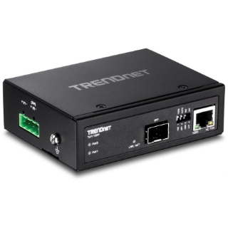 Picture of TRENDnet Hardened Industrial 100/1000 Base-T To SFP Media Converter, DIN-Rail And Wall Mount Hardware Included, Multi Or Single Mode Fiber, Power Supply Sold Separately, Black, TI-F11SFP