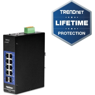 Picture of TRENDnet 10-Port Industrial Gigabit L2 Managed DIN-Rail Switch; 8 X Gigabit; 2 X SFP Slots; DIN-Rail Mount; IP30; Vlan; Qos; Lacp; Stp/Rstp; Bandwidth Management; Lifetime Protection; TI-G102i