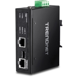 Picture of TRENDnet Hardened Industrial 60W Gigabit PoE+ Injector, DIN-Rail Mount, IP30 Rated Housing, Includes DIN-rail & Wall Mounts, TI-IG60