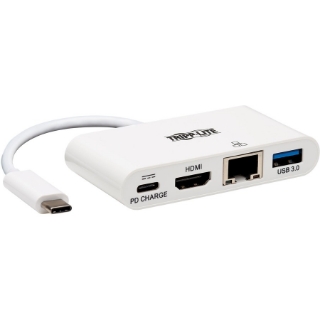 Picture of Tripp Lite USB C to HDMI Multiport Video Adapter Converter w/ USB-A Hub, USB-C PD Charging Port & Gigabit Ethernet Port, Thunderbolt 3 Compatible, USB Type C to HDMI, USB Type-C