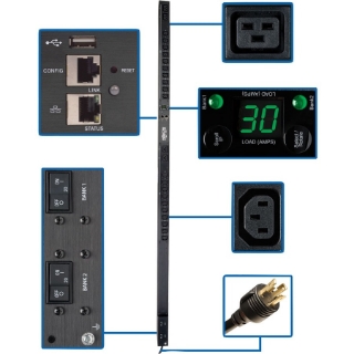 Picture of Tripp Lite PDU Monitored 5/5.8kW 208/240V, 20 C13 4 C19, LX Platform Interface, 0URM Rackmount Vertical TAA