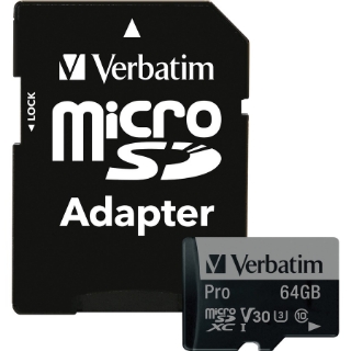 Picture of Verbatim 64GB Pro 600X microSDXC Memory Card with Adapter, UHS-I U3 Class 10