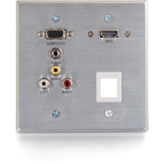 Picture of C2G RapidRun HDMI, VGA, Stereo Audio, Composite Video and Audio Double Gang Wall Plate with One Keystone - Aluminum