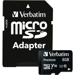 Picture of Verbatim 8GB Premium microSDHC Memory Card with Adapter, UHS-I Class 10
