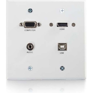 Picture of C2G-RapidRun VGA + 3.5mm Double Gang Wall Plate + HDMI and USB Pass Through - White